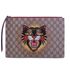 Gucci Embroidered Angry Cat GG Supreme Zip Pouch, front view